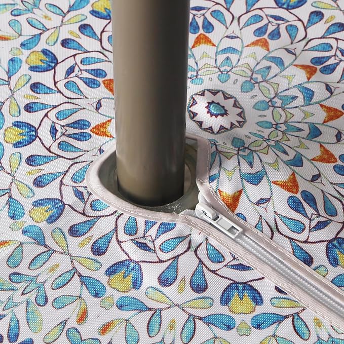 EHouseHome Outdoor and Indoor 70inch Round Tablecloth with Umbrella Hole and Zipper, Waterproof Zippered Patio Table Cloths, Spring/Summer Table Covers for Backyard Circular Table/BBQs/Picnic