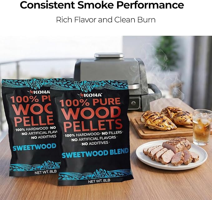 Kona Sweetwood Blend Smoker Pellets, Intended for Ninja Woodfire Outdoor Grill, 8 lb Resealable Bags