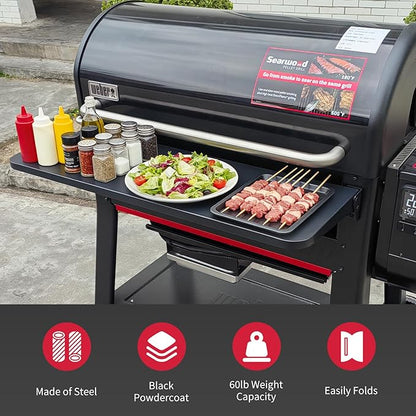 Utheer Folding Front Shelf for Weber Searwood 600 XL Pellet Grill, 35" x 12.5" Heavy-Duty Steel BBQ Prep Table, 60 LB Load, Space-Saving Front Grill Shelf, Heavy-Duty Weber Searwood XL 600 Accessories
