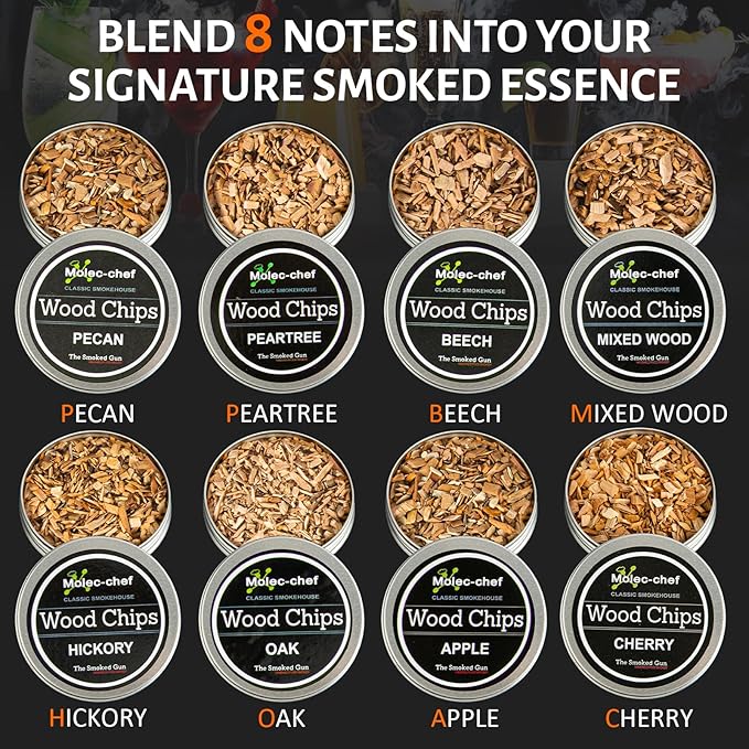 Whiskey Smoker Kit for Cocktails - Premium Oak Smoke Top with Torch (No Butane), 8 Flavors Wood Chips, 3 Ice Marbles & Cocktail Cards - Ideal Gift for Men, Dad, Husband, Whiskey Lovers Home Bar