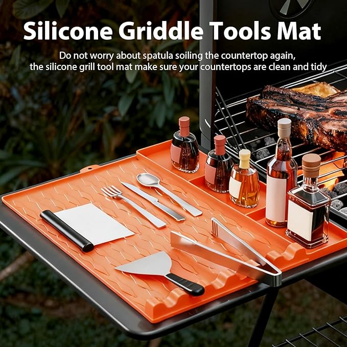 Jalopink Silicone Grill Mat Compatible with Blackstone Griddle, 15.75"x11.5" Non-Stick BBQ Grill Pad, Reusable Outdoor Spatula Mat for Griddle, Kitchen, Patio Accessories(Orange)