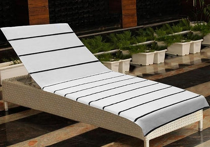 COTTON CRAFT Pool Lounge Chair Cover - 2 Pack Terry Towel Chaise Lounge Cover - Soft Cotton Absorbent Striped Towel Beach Chair Cover - Oversized 32 in W x 82 in Length x 7 in Pocket – White Black