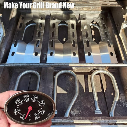 Hisencn Repair Parts for Costco Kirkland 720-0108, Nexgrill 720-0011, 720-0047-U Gas Grills, Replacement Stainless Steel Burner Tube, Heat Plate Tent, Temp Gauge Heat Indicator 22551, NGB1, NGSHP3