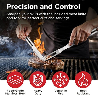 Kaluns Grilling Accessories, Dad Gifts for Fathers Day, Heavy Duty Stainless Steel Grill Set BBQ Grill Accessories for Outdoor Grill with Meat Thermometer, Case and Apron