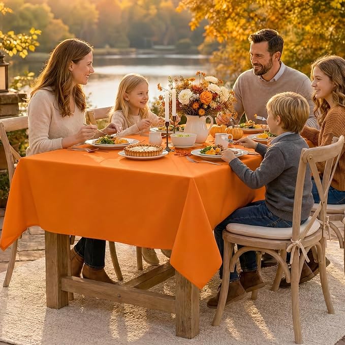 Softalker Rectangle Tablecloth, Waterproof Table Cloths Wrinkle Free Fabric Washable Polyester Table Cover for Dining Tables Party Outdoor Camping Parties Buffet - 60 x 84 inch, Orange