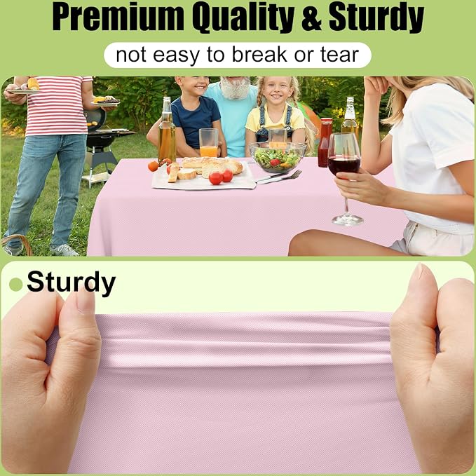 Smiry Disposable Table Cloth - 10 Pack, 54 x 108 Inch Waterproof Rectangle Tablecloths for Easter Party, Valentines & Mothers Day Decorations, Decorative Plastic Table Cover, Leakproof & Sturdy, Pink