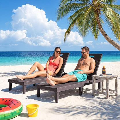 Greesum Outdoor Chaise Lounge Chair Set of 2, Waterproof 5-Position Adjustable PP Sun Loungers for Patio, Poolside, and Beach Sunbathing, Brown