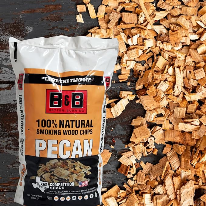 B&B Charcoal Smoking Chips 2-Pack – 180 cu in Bags of Premium Hardwood BBQ Smoking Chips – Perfect for Grilling, Smoking, and Adding Rich, Smoky Flavor to Meat, Fish, and Vegetables (Pecan)