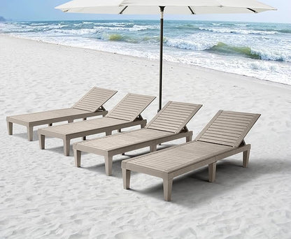 Nestl Sun Tanning Chair - Sand Beige Chaise Lounge Chair Outdoor, Lightweight Pool Lounge Chairs Set of 4, Adjustable 5-Position Reclining Lawn Chair, Waterproof Beach Outdoor Lounge Chairs