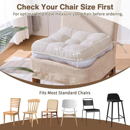 BETU Chair Cushions for Dining Chairs,3.5" Thick Kitchen Table Chair Pads with Ties,Non Slip Backing and Covers,Seat Cushion for Dining Room,Bar,Patio Chairs,20"X20"X3.5"