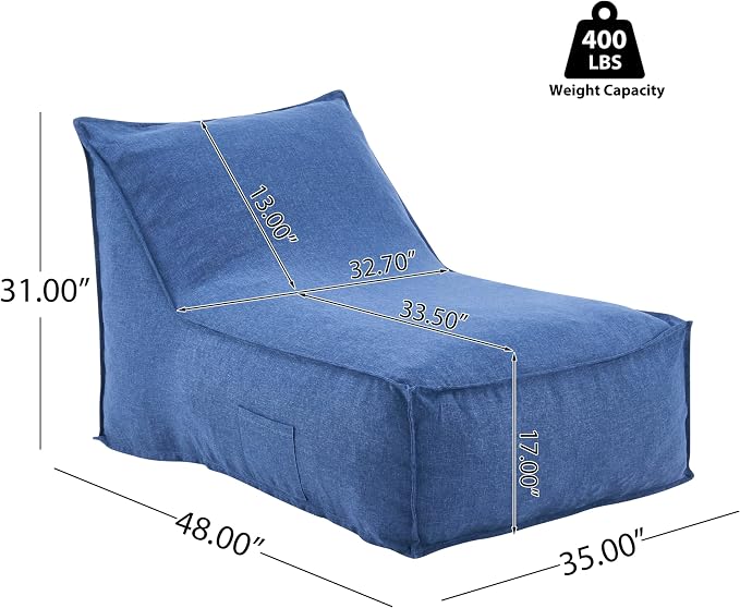 Merax Outdoor Bean Bag Chairs, 48" L Lounger Chair for Adults Bean Bag Couch Sofa with Foam Filled for Patio Pool Balcony & Desk, Water-Repellence Fabric Outside Beanbag Chair, Navy Blue