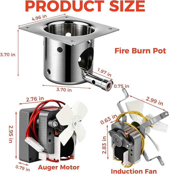 Fit For Traeger and Pit Boss Wood Pellet Grill Parts Replacement Kit include 2.0 RPM Auger Motor,Induction Fan Kit,Power Cord,Fire Burn Pot and Hot Rod Ignitor By Romalon