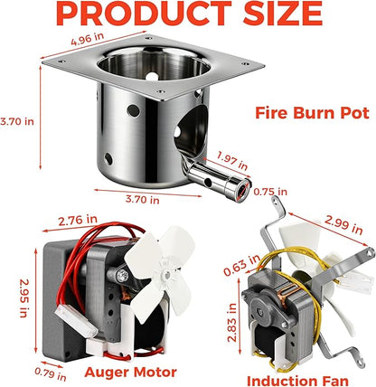 Fit For Traeger and Pit Boss Wood Pellet Grill Parts Replacement Kit include 2.0 RPM Auger Motor,Induction Fan Kit,Power Cord,Fire Burn Pot and Hot Rod Ignitor By Romalon
