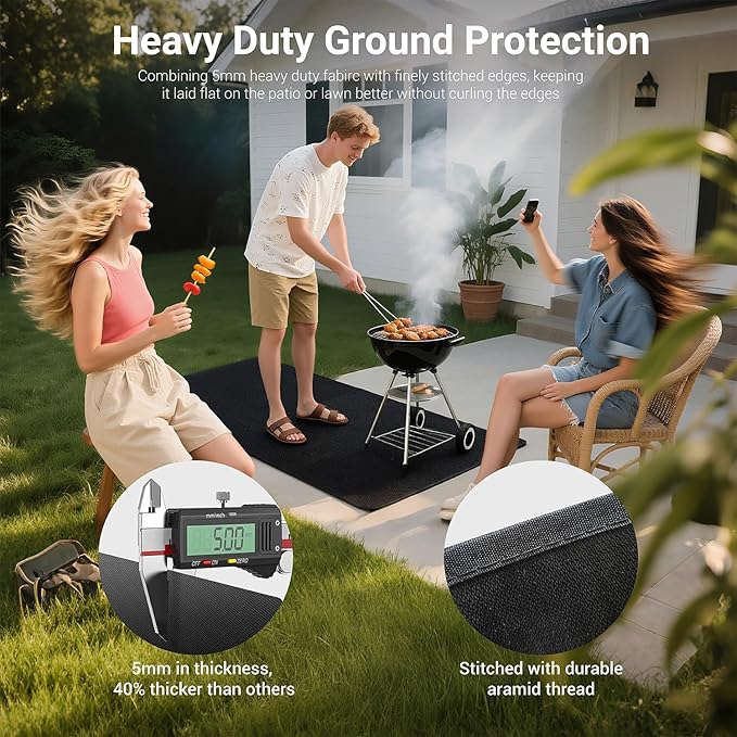 Thickened 48 x 65 inch Under Grill Mat for Outdoor and Indoor, Lancryen Double-Sided Fireproof Grill Pad, Indoor Fireplace/Fire Pit Mat, Oil-Proof Waterproof BBQ Protector for Decks and Patios