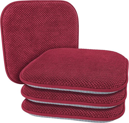 Wine Red Kitchen Dining Chairs Cushions Set of 4 Non Slip Foam Patio Seat Cushions Washable Soft Thick Pads Large Wooden Metal Chair Cushions,17" x 15"