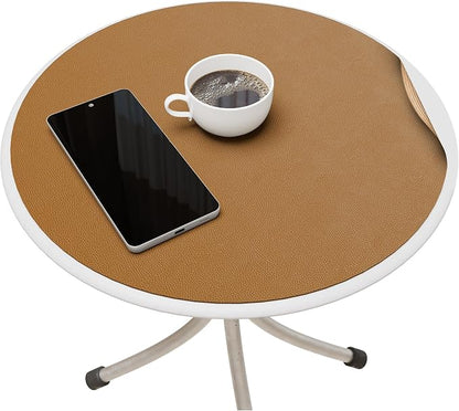 MAIDERN 12 Inch Round Cork & Leather Placemats, Cuttable Size (6-12 Inch), Trimmable Dining Table Mat, Heat Resistant/Non-Slip Table Cover for Kitchen, Office, or Restauran (Brown)