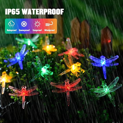 JMEXSUSS Solar String Lights Outdoor, 25.6FT 30 LED, Dragonfly | Outdoor Waterproof, 8 Modes, Multicolor Solar Christmas Lights for Garden Patio Yard Tree Party Christmas Decorations