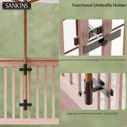 Patio Umbrella Holder for Deck Railing, Adjustable Patio Umbrella Base Outdoor Umbrella Stand, Patio Umbrella Clamp Deck Umbrella Mount for Balcony, Patio Railing