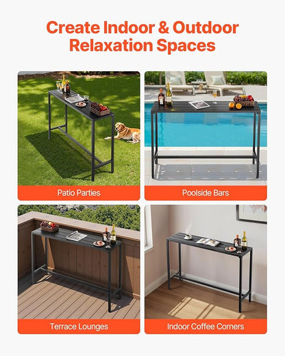 VEVOR Outdoor Bar Table, 55 x 15 in Patio Bar Table, Waterproof Top & Sturdy Metal Frame, Rectangle Counter Height Dining Tables, Outdoor Furniture for Balcony, Yard, Hot Tub, Poolside, Indoor