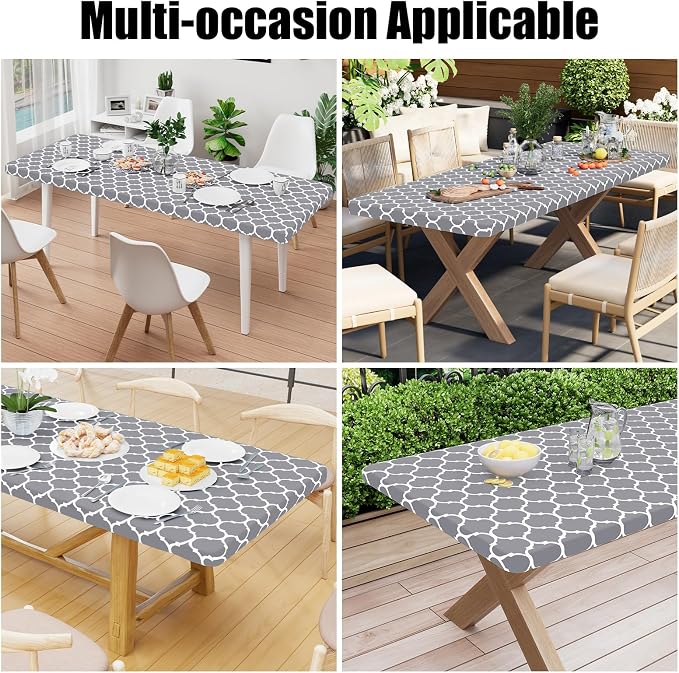 Smiry Picnic Fitted Table Cover, 6 Foot Flannel Backed Vinyl Tablecloth | Waterproof Elastic Stretch Table Cloth, Wipeable Plastic Tablecloth for Camping, Indoor & Outdoor (Grey, 36" x 72")