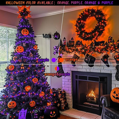 JMEXSUSS 200 LED Orange Purple Halloween Lights for Halloween Decor | 66 ft Connectable Halloween Color Change String Lights Indoor Outdoor Plug in for Tree Decor, 11 Modes,Clear Wire, Remote