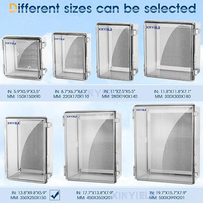Waterproof Outdoor Project ABS Plastic Junction Box IP67 Weatherproof Dustproof Enclosure with Hinged Cover, Mounting Plate,Wall Brackets for Power Project (Clear,13.8"x9.8"x5.9")