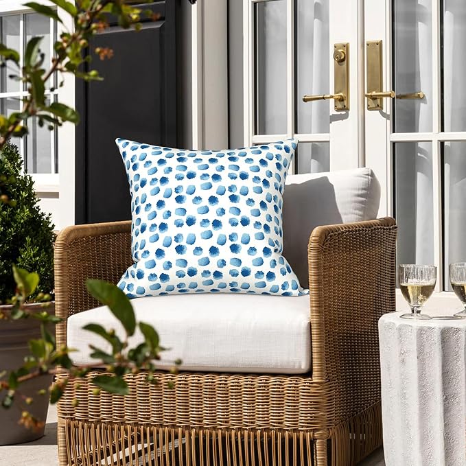 LVTXIII 2 Pack Outdoor Pillow Covers ONLY 18x18 Inch, Water-Repellent Square Decorative Cushion Covers for Patio Furniture, Garden, Sofa, Brush Blue