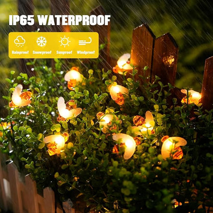 JMEXSUSS 2 Pack Solar String Lights Outdoor, 50 LED, Bee | Outdoor Waterproof, Warm White, 8 Modes Twinkle Lights Solar Fairy Lights for Garden Patio Yard Tree Christmas Decorations