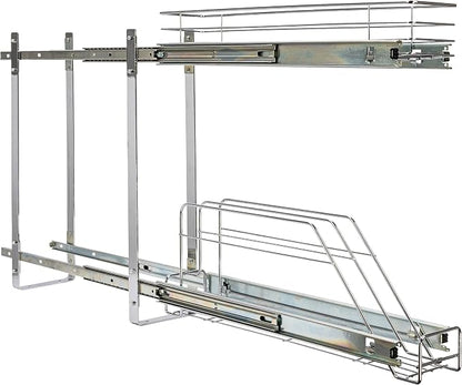 Household Essentials Glidez Multipurpose Chrome-Plated Steel Pull-Out/Slide-Out Storage Organizer for Cookware and Bakeware - 2-Tier Design - Fits Standard Size Cabinet or Shelf, Chrome