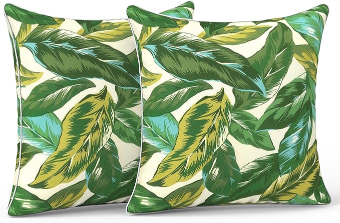 LVTXIII Outdoor/Indoor Pillow Covers, Patio Fade Resistant Throw Pillow Covers ONLY, Waterproof Farmhouse Accent Cushion Cases for Sofa Patio Couch Decoration 20"x20" Set of 2, Lush Leaf Jungle
