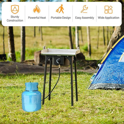 Giantex Outdoor Single Burner Stove, High Pressure Burner Stand Max. 100,000 BTU, 0-20 PSI Regulator Detachable Legs, Portable Propane Grill Burner Stove for Camping Picnic Cookout