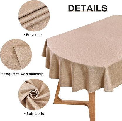 Wolkemer Faux Linen Oval Tablecloth Heavy Duty Wrinkle Resistant Fabric Table Cloths 60 x 102 Inch Flaxen Farmhouse Rustic Table Cover for Kitchen Dining Indoor Outdoor Tabletop Decoration