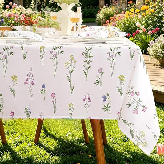 SASTYBALE Floral Tablecloth, 60 x 84 Inch Rectangle | Wildflower Print, Rectangular Table Cover, Waterproof, Stain Resistant Fabric, Summer Kitchen Dining Farmhouse Decor