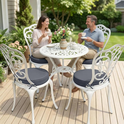 Summsun Outdoor Bistro Chair Cushions Set of 4, 15" D x 3" H Round Chair Cushions Waterproof and Fade Resistant Chair Cushion Pads with Non-Slip Ties and Removable Covers for Garden, Dark Grey