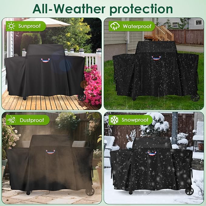Grill Cover for Traeger Woodridge Pro/Elite Grills, Outdoor Waterproof BBQ Smoker Cover with Top Handles & Adjustable Straps, Pellet Grill Heavy Duty Accessory- 69x28x47 in, Black