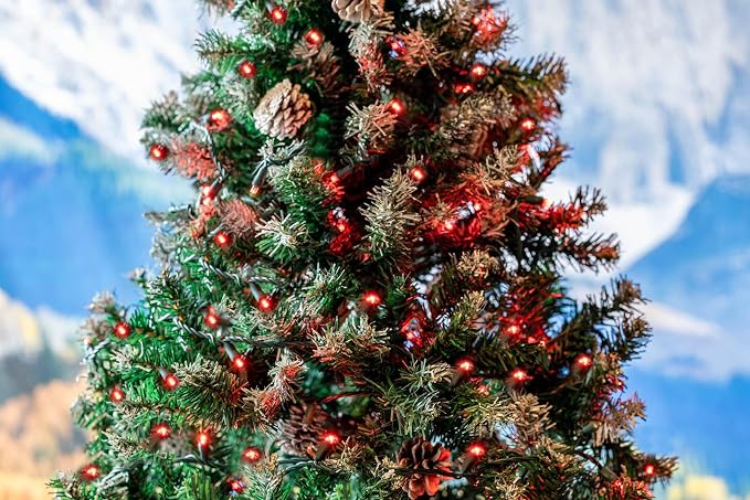 Novelty Lights 50ft 100 LED Red Christmas String Lights, Brown Wire | UL Listed IP55 Commercial Grade Xmas Lights for Outdoor & Indoor, 6 Inch Spacing, Dimmable, Connectable, Flicker Free Bulbs