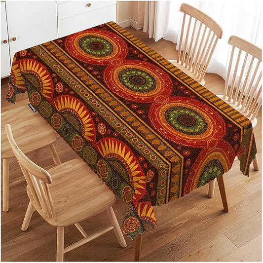 Swono Tribal Pattern Table Cover Ethnic Geometric African Stripes Red 50x72 Inch Table Cloth for Rectangle Tables Buffet Parties Coffee BBQ and Dinning Tablecloth