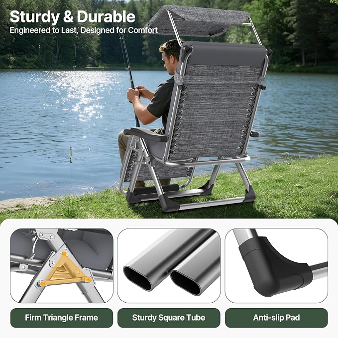 Suteck Zero Gravity Chair with Canopy, 29In XL Oversized Lounge Chairs | w/Removable Cushion&Headrest, Upgraded Lock and Footrest, Folding Reclining Patio Chairs Recliner for Indoor Outdoor