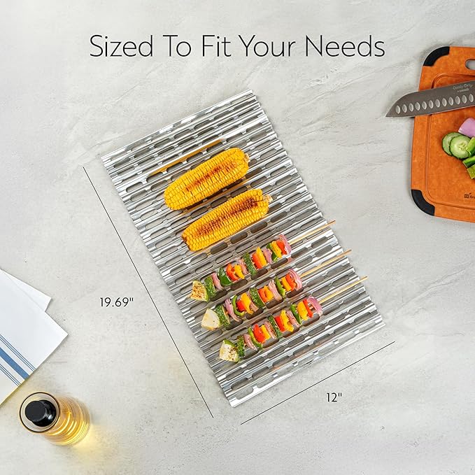 Restaurantware Foil Lux 19.7 x 12 Inch Barbecue Grill Liners 10 Disposable Grill Sheets - Easy-To-Use Oven-Ready Aluminum Grill Liners Heat-Tolerant Fits Most Standard Grills