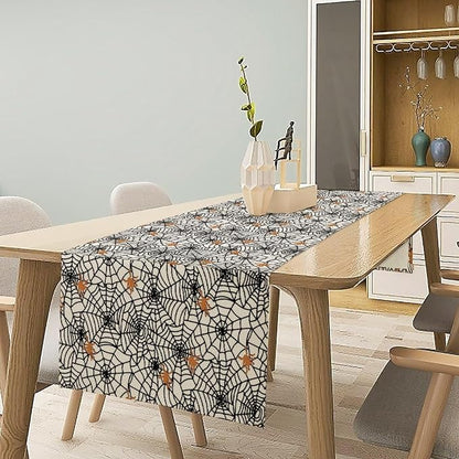 Web Spider Table Runner Classic Halloween Tabletop Decoration Fall Seasonal Kitchen Dinning Decor for Holiday Home Party Indoor Outdoor 13x70 Inch