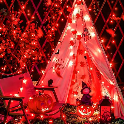 YEGUO Solar String Lights Outdoor Waterproof, 2 Packs Each 33ft 100 LED Red Lights, 8 Modes Twinkle Light for Christmas Tree Outside Garden Yard Xmas Decor