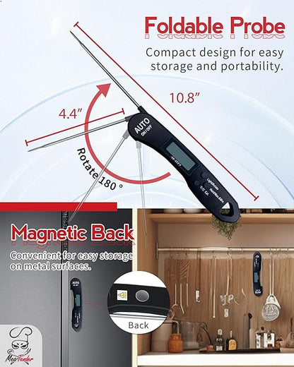 5 PCs Fast 1.2s Instant Read Meat Thermometer for Grilling & Smoking, ±1°F Accuracy with Calibration, Reversible Backlit LCD for Left/Right Hand, Magnetic Digital Food Thermometer for BBQ, Candy, Oil