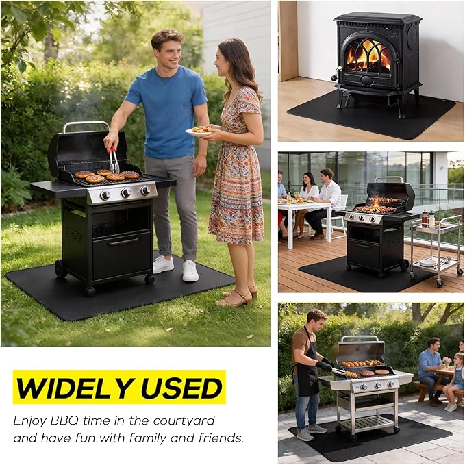 FLASLD Under BBQ Mat, 48x65 inches Extra-Large Under Grill Mats for Outdoor Grill, Double-Sided Fireproof Protective Mat, Oilproof Waterproof BBQ Fire Pit Fireplace Mat