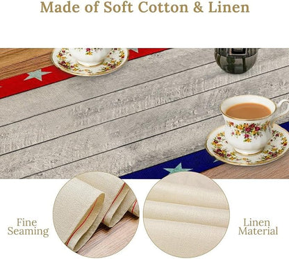 4th of July Memorial Day Table Runner, USA Flag Patriotic Wood Indoor Patriotic Independence Table Decor for Home Party 13x70 Inch