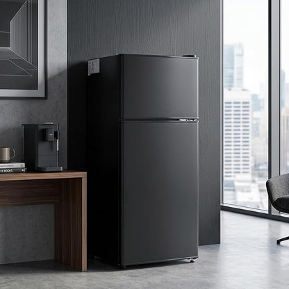 3.2 Cu.Ft Mini Fridge with Freezer, 2 Door Small Refrigerator with Adjustable Thermostat Energy-efficient Low Noise, Compact Fridge for Bedroom, Office, Dorm, Matte Black