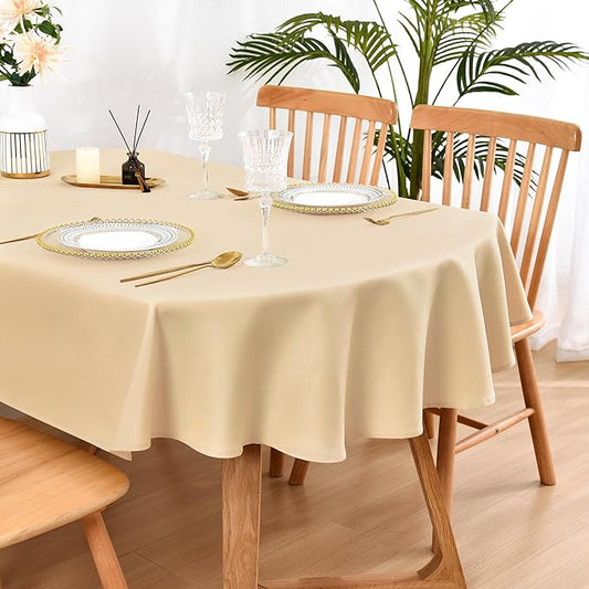 Wolkemer Oval Tablecloth 60 x 102 Inch Washable Fabric Table Cloth Solid Beige Table Cover for Dining Wedding Party Banquet Tabletop Decoration