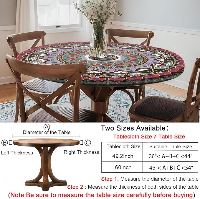opstellen Fitted Round Tablecloth Waterproof Table Cloth Vinyl Indoor Outdoor Circle Cover for 45-54" Tables Dining Kitchen Apartment Home Party Gear Gifts Summer Fall Patio Picnic Camping Essentials