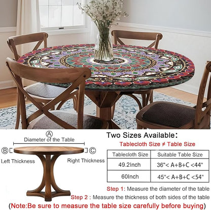 opstellen Fitted Round Tablecloth Waterproof Table Cloth Vinyl Indoor Outdoor Circle Cover for 45-54" Tables Dining Kitchen Apartment Home Party Gear Gifts Summer Fall Patio Picnic Camping Essentials