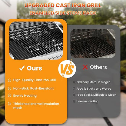 Premium 3-Burner Propane Gas Grill with Side Burner | 34,000 BTU Stainless Steel Outdoor BBQ Grill with Thermometer & Casters for Patio, Camping, Backyard Parties
