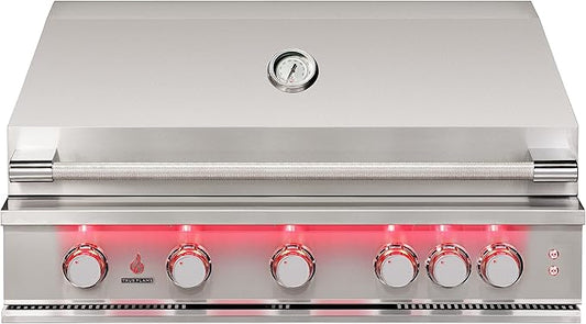 40-Inch 5 Burner Natural Gas Grill, 14,000 BTU Output, Stainless Steel Built-In Outdoor Grill with Rear Infrared Burner and Grill Lights